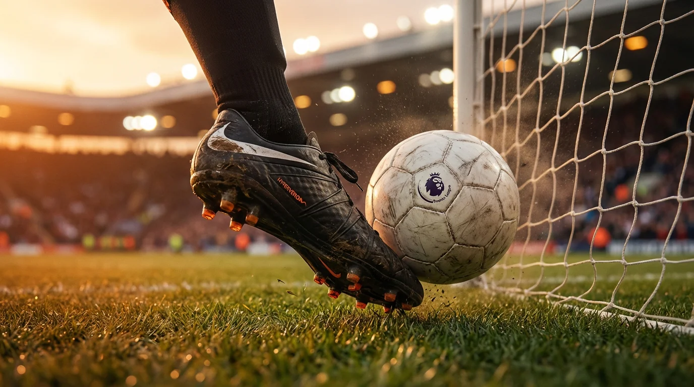 Balón de fútbol entrando en la portería durante un partido en un estadio con público