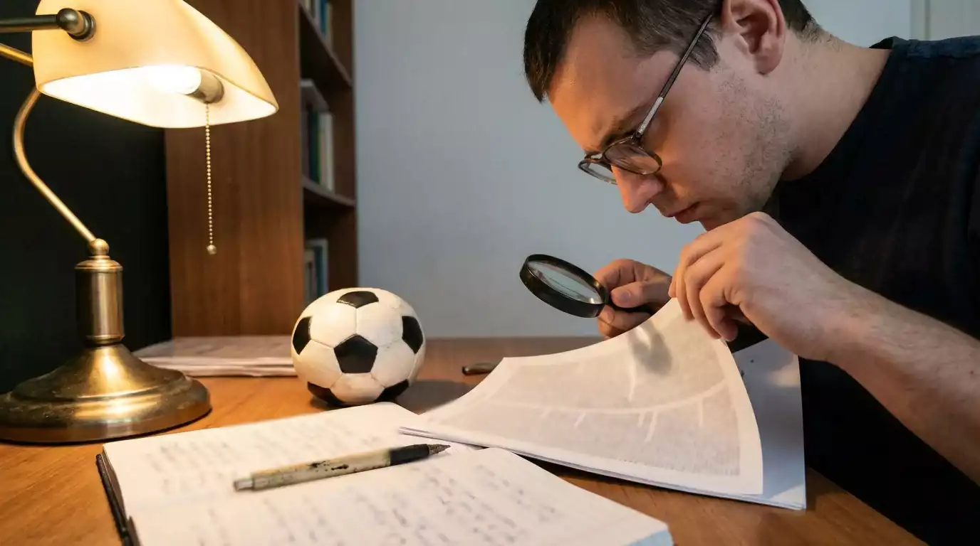 Persona leyendo los términos y condiciones de un bono de apuestas deportivas junto a un balón de fútbol