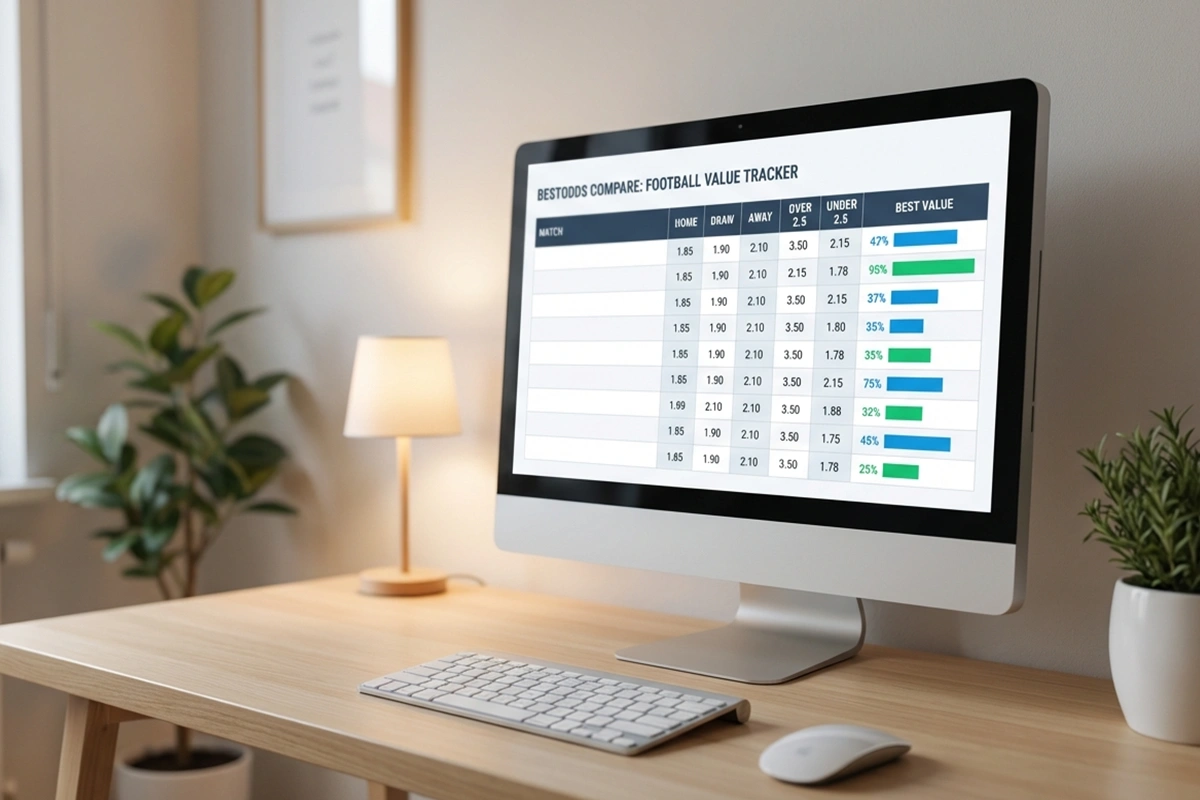 Pantalla mostrando comparativa de cuotas de f&uacute;tbol entre diferentes opciones