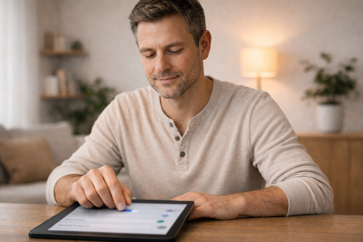 Persona estableciendo l&iacute;mites de control con expresi&oacute;n serena y decidida