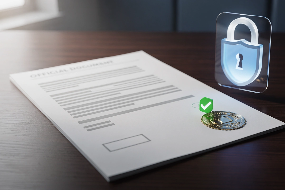 Documento oficial con sello de licencia y candado de seguridad digital
