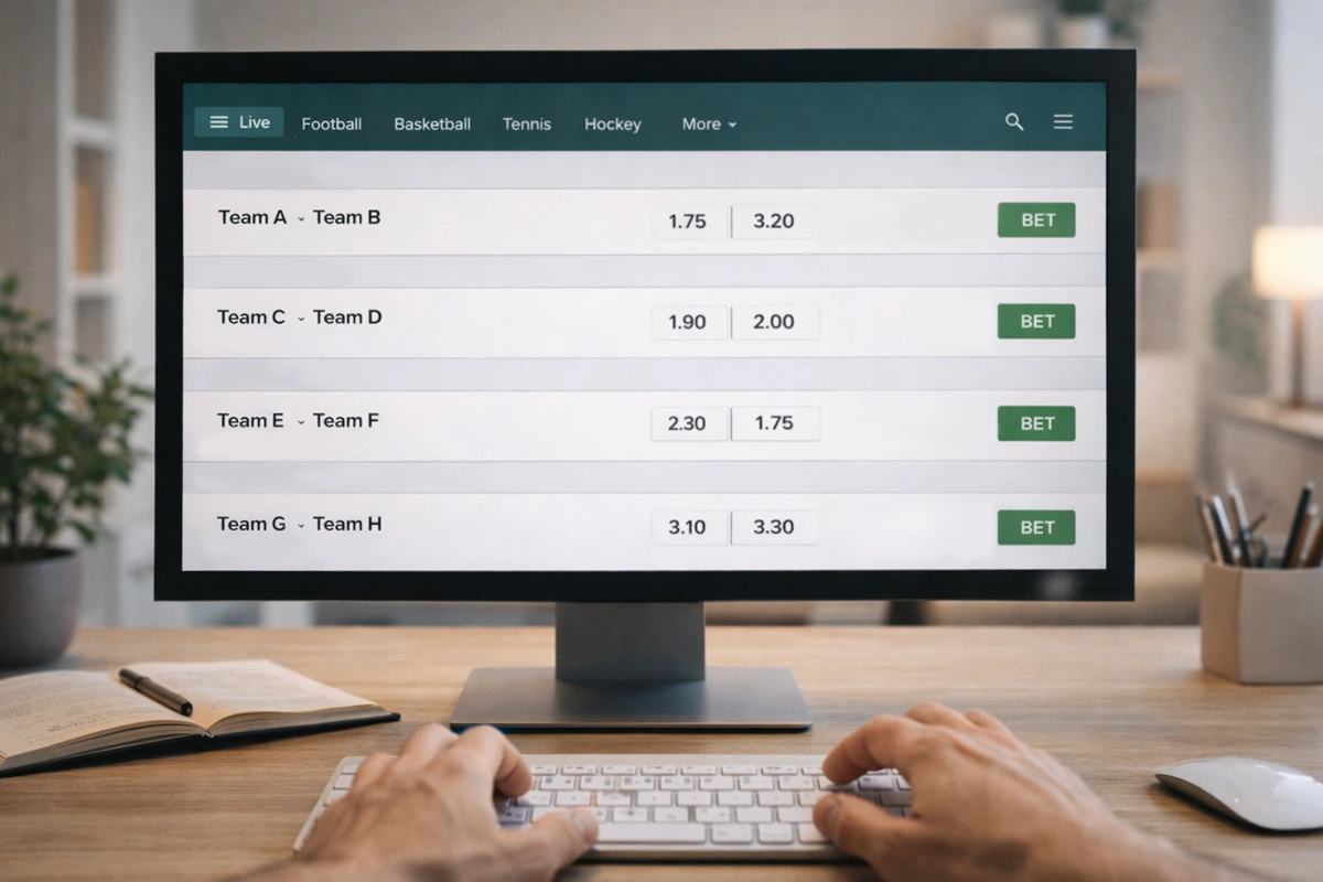Pantalla mostrando diferentes opciones de mercados de apuestas deportivas
